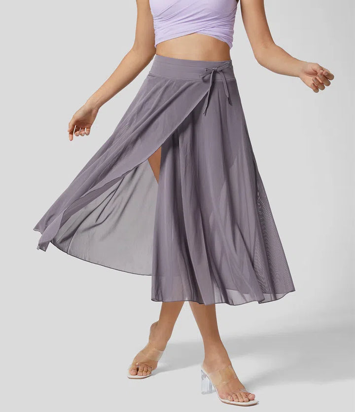 High-Waist 2-in-1 Tulle Midi Skirt