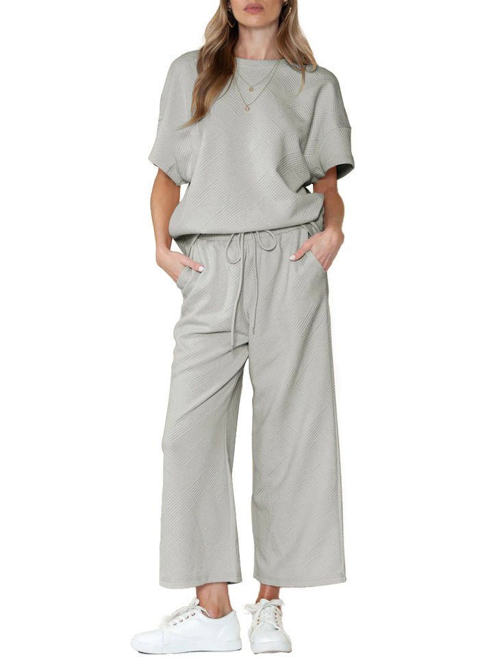 Women's Textured Loose Fit T-Shirt & Drawstring Pants Casual Set