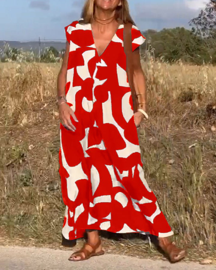 Vivian | Vibrant V-Neck Printed Dress